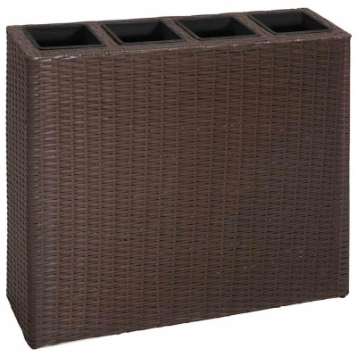 Afbeelding van Plantenbak verhoogd met 4 potten poly rattan bruin