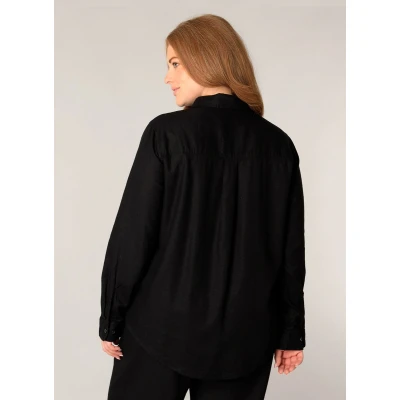 Afbeelding van Base Level Curvy blouse met linnen zwart