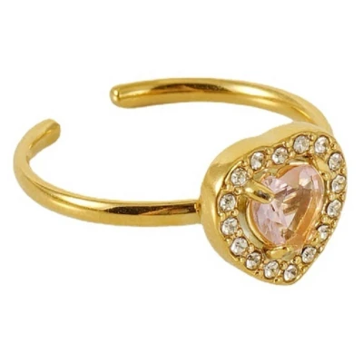 Afbeelding van Ring Hart met Zirkonia RVS One Size Goudkleurig en Roze