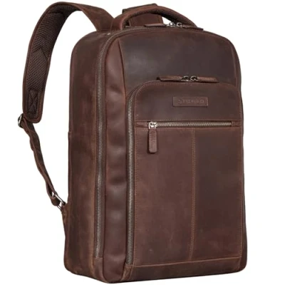 Afbeelding van STILORD &#039;Gustav&#039; Vintage Business Rugzak Leren Werkrugzak Dames Laptop 15.6 inch Modern Daypack Uni Echt Leer Daypack, Kleur:sapelli bruin