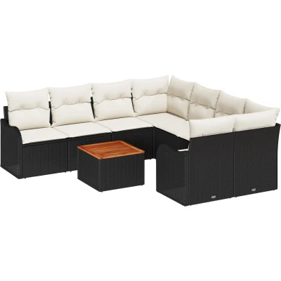Afbeelding van vidaXL 9 delige Tuin Sofa Set met Kussens Zwart Poly Rattan Acacia