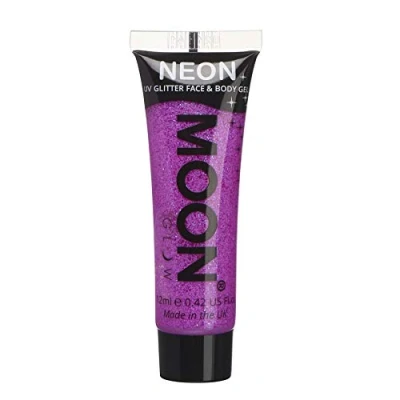 Afbeelding van Moon Glow Neon UV Glitter Gezichts en lichaamsgel Gezichtsverf, Paars, 12 ml (1 verpakking)