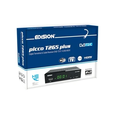 Afbeelding van EDISION PICCO T265 plus terrestrische &amp; kabelontvanger DVB T2/C H.265 HEVC FTA, STB, Full HD PVR, USB, HDMI, SCART, S/PDIF, IR, USB WiFi ondersteuning, universele 2in1 afstandsbediening