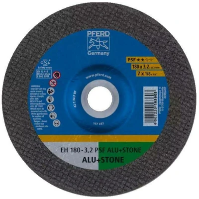Afbeelding van PFERD EH 180 3,2 PSF ALU+STONE 61823222 Doorslijpschijf gebogen mm 25 stuk(s) Aluminium, Non ferrometaal, Titanium, Titaniumlegering, Gietijzer, Duroplast,