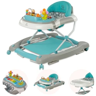 Afbeelding van BRONEA® 4 in 1 Loopstoeltje vanaf 6 maanden Babywalker met schommelfunctie en speelpaneel muziek hoogte verstelbaar &amp; klapbaar Geruisarme wielen remmen blauw turquoise