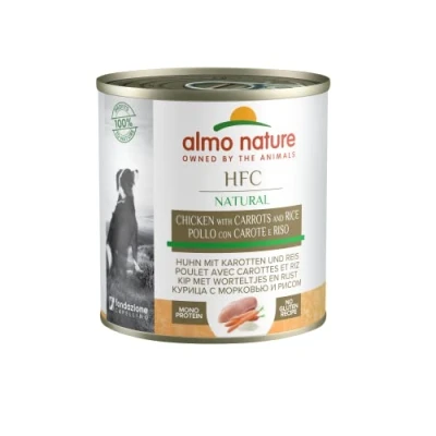 Afbeelding van Almo Nature HFC Natural natvoer voor honden met kip wortelen en rijst, oorspronkelijk levensmiddelenkwaliteit wordt nu gebruikt hondenvoeding.