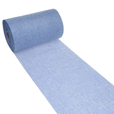 Afbeelding van Deko AS Shabby Chic linnenlook tafelloper, polyester geurloos, 30 cm x 15 m, lichtblauw