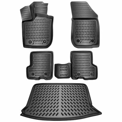 Afbeelding van ELMASLINE 3D rubberen matten + kofferbakkuip set voor Dacia SANDERO 2 (II) 2012 2020 hoge rand design vloermatten