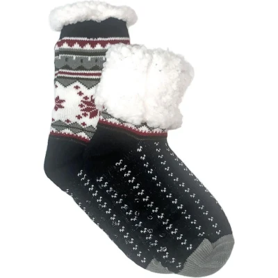 Afbeelding van Merino Wollen sokken Zwart met Sneeuwvlok maat 39/42 Huissokken Antislip Warme Winter