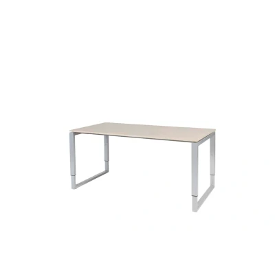 Afbeelding van Domino Plus bureau, hoogte instelbaar (62 85cm) met 160x80cm &#039;zwevend&#039; lindberg (licht) eiken 25mm blad en aluminium (RAL9006) O poot frame