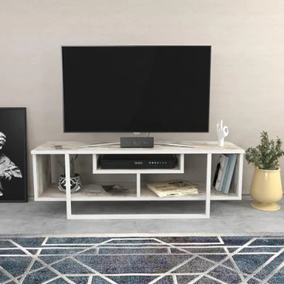 Afbeelding van Nikolai TV meubel 120cm Wit en Marmer effect Menzzo