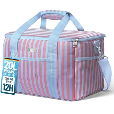 Afbeelding van HOEL Koeltas, opvouwbaar, 20 liter, geïsoleerde thermotas, lunchtas, waterdicht en lekvrij, isoleertas voor auto winkelen, picknicktas, lunchtas