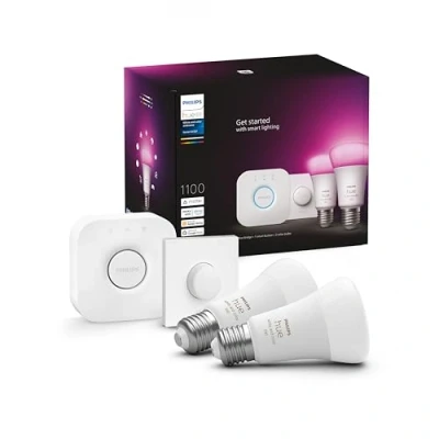 Afbeelding van Philips Hue starterkit White and Color Ambiance 2 x 9W E27 1100lm + Bridge &amp; Smart Button
