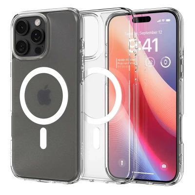 Afbeelding van Spigen Ultra Hybrid MagFit Hoesje Geschikt voor Apple iPhone 16 Pro Compatibel met MagSafe Back Cover Frost Transparant