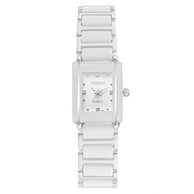 Afbeelding van JewelryWe Heren Dames Paar Polshorloge Quartz Analoog Rechthoekig Keramische Band Partner Vriendschap Horloge met Strass Zwart Wit Geschenk Valentijnsdag, dames., armband