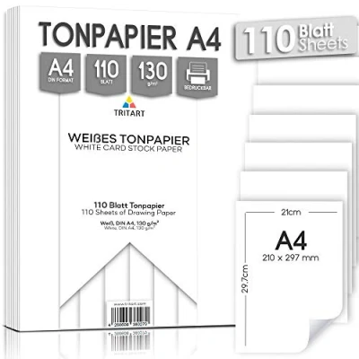 Afbeelding van Tritart wit papier A4 130 g/m² 110 vellen stevig Tekenpapier om te knutselen Karton fotopapier in Knutselpapier of printpapier