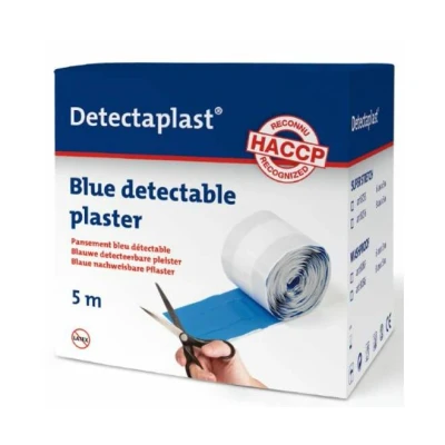 Afbeelding van Detectaplast blauwe pleisters Universal, metaaldetecteerbare, waterdichte en vuilwerende sensitive, voor de voedingsindustrie, catering grootkeuken, 8 cm x 5 m, 1 stuk