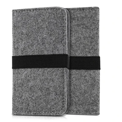 Afbeelding van kwmobile Telefoonhoesje van vilt Hoesje voor smartphone met elastische band Flip cover in grijs Binnenmaat 16,0 x 8,0 cm