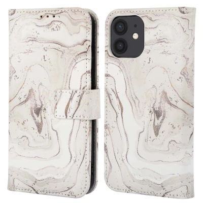 Afbeelding van Apple iPhone 12 Hoesje Kunstleder imoshion Bookcase Sandy Marble Telefoonhoesje