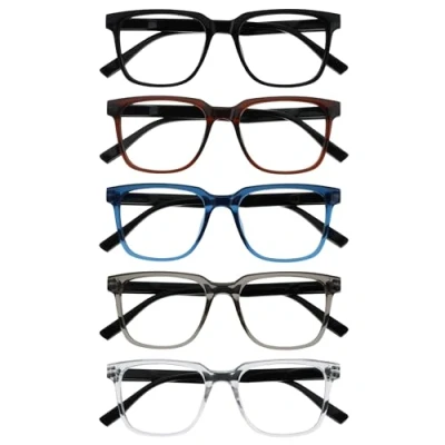 Afbeelding van OPULIZE LEO Leesbril 5 Pack Groot Rechthoekig Montuur Zwart, Bruin, Blauw, Grijs, Transparant Heren Dames Veerscharnieren RRRRR55 1237C +2.50