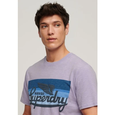 Afbeelding van Superdry CALI Striped LOGO Tshirt print, Heren, Maat: XL, Light lavender purple slub