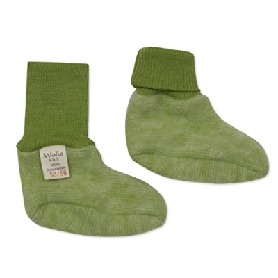 Afbeelding van Cosilana, Baby fleece schoetjes, 60% wol kbT en 40% katoen KBA (vanaf 62/68 met noppen), lindengroen melange, 0 3 Maanden