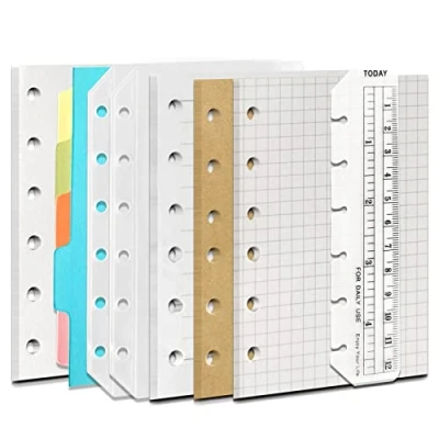 Afbeelding van DY.2ten A7 6 gaats Binder Notebook Vullingen Set (Gridded Paper + Gelinieerd Papier Kraftpapier Leeg Losse Blad Papier) 180 Vellen 2 Stuks Rits Zakken 5