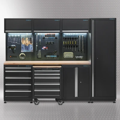 Afbeelding van Datona Werkplaatsinrichting PREMIUM Met Eiken Werkblad 265 Cm Breed (264 x 48 200 cm) Zwart