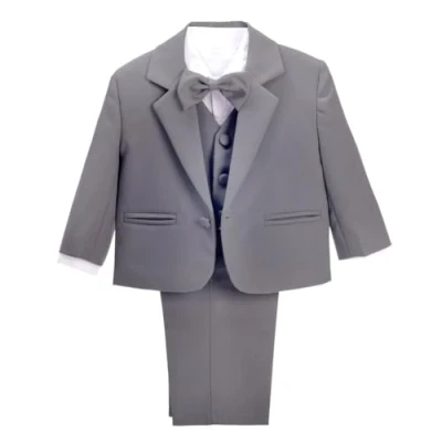 Afbeelding van Lito Angels Kostuums &amp; Blazers Tuxedo Smoking Pak Set van 5 Stuks Bruiloft Feest Formele Kleding Outfit voor Peuter Jongens Maat 104 (Leeftijd 3 jaar) Houtskool Grijs