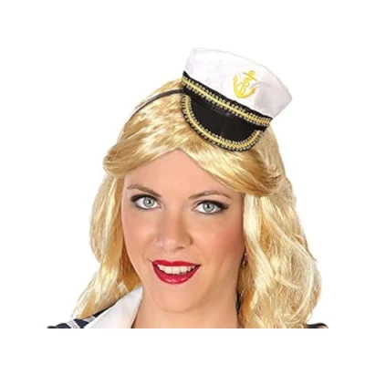 Afbeelding van Atosa Verkleed diadeem mini hoedje zwart/wit meisjes/dames Matroos/Kaptein/Sailor thema Verkleedhoofddeksels