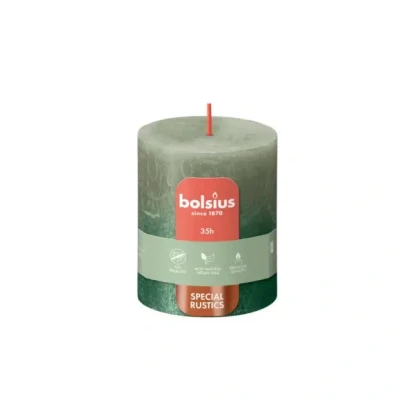 Afbeelding van Bolsius Rustiek stompkaars Fading Metallic 80/68 1 Stuk Fresh Olive + Green