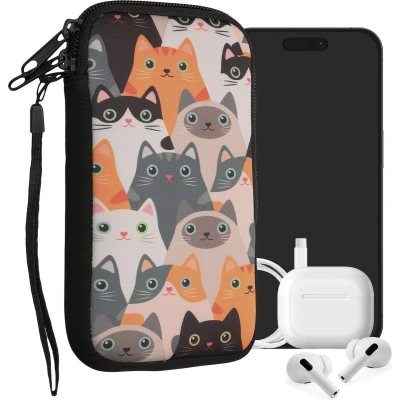 Afbeelding van kwmobile hoesje voor smartphones L 6,5&quot; hoes van Neopreen Katten design oranje / zwart wit binnenmaat 16,5 x 8,9 cm