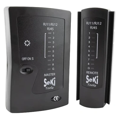 Afbeelding van SeKi Netwerktester voor RJ11 RJ12 RJ45 netwerkkabel ISDN LAN patchkabel testapparaat leidingtester meetapparaat kabeltester zwart het testen en van patchkabels
