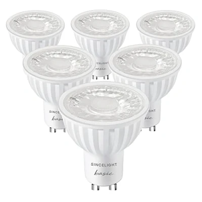 Afbeelding van SINCELIGHT GU10 LED lichtreflector 60 stralingshoek, 6W, RA≈92, Warm wit 2700K, niet dimbaar, 500 lumen equivalent aan 50W halogeen, verpakking van 6