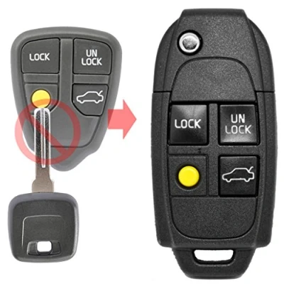 Afbeelding van Autosleutel afstandsbediening 1x vouwen remodeling behuizing 4 knoppen + leeg NE66 compatibel met Volvo