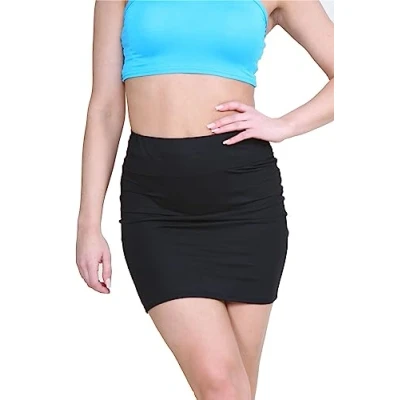 Afbeelding van janisramone® Mini rok voor dames, elastische microrok, Y2k Bodycon hoge taille, minirok, effen, potlood, rekbaar, sexy rok, Zwart, 40 42