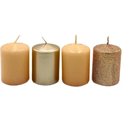Afbeelding van Dekohelden24 Adventskaarsen, stompkaarsen, adventskranskaarsen, tafelkaarsen, blokkaarsen, tafelkaars in bronsbeige cappuccino, levering 4 stuks, l/b/h 5 x 7 cm.