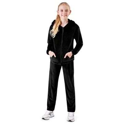 Afbeelding van CityComfort Trainingspak voor meisjes, 2 delige velours hoodie en trainingsbroek, loungeset, Zwart, 7 8 jaar