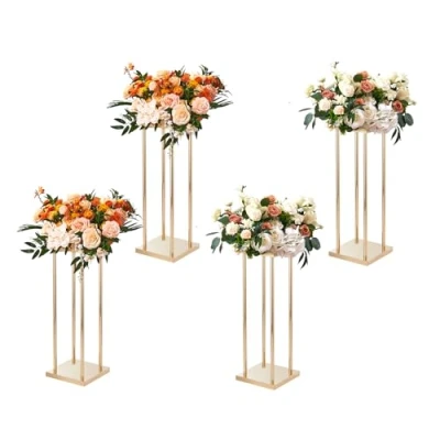 Afbeelding van VEVOR 4 stuks bruiloftsbloemenstandaard 60 cm bloemenhouder metaal goud middelpunt bruiloft geometrische vaas laminaat bloemendisplay voor evenementen receptie, feestdecoratie thuis