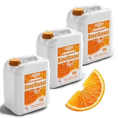 Afbeelding van Bioethanol 96,6% 10 liter, biologische alcohol, oranjegeur 96,6%, 3 x l, bio ethanol voor open haard, tafelhaard, sinaasgeur, schone verbranding, zonder rook, levendige en stabiele vlam