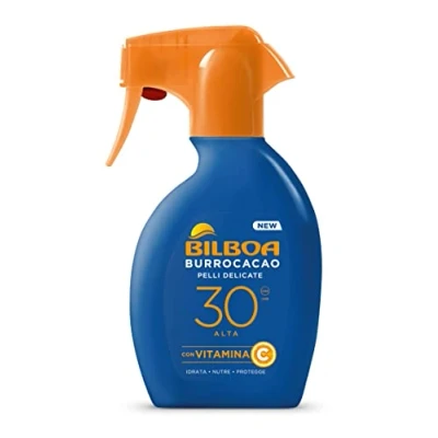 Afbeelding van Bilboa Trigger Zonnecrème SPF 30, hoge bescherming tegen de gevoelige huid, formule met vitamine C, hydrateert, verzorgt en beschermt, dermatologisch getest, 250 ml