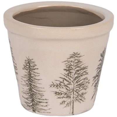 Afbeelding van Clayre &amp; Eef Bloempot Ø 8x7 cm Beige Keramiek Dennenbomen