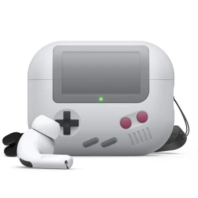 Afbeelding van elago AW5 Case Compatibel met Apple AirPods Pro 2e Generatie Cover (2022), Klassiek Handheld Game Console Ontwerp Hoesje 2, Sleutelkoord Inbegrepen (Lichtgrijs)