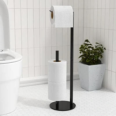 Afbeelding van niffgaff Toiletpapierhouder zwart, vrijstaande toiletpapierhouder, roestvrij staal toiletpapierrolrek en dispenser voor 3 papierrollen, badkameraccessoires