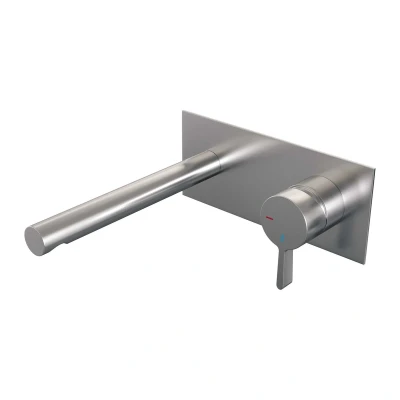 Afbeelding van Brauer Brushed Edition Wastafelmengkraan inbouw rechte uitloop links hendel middel dik afdekplaat model E 1 PVD geborsteld RVS