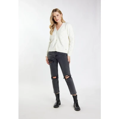 Afbeelding van DREIMASTER Vintage Dames Cardigan M / Off White 69% Gerecycled Polyester 23% Polyacryl 6% Wol 2% Elastaan