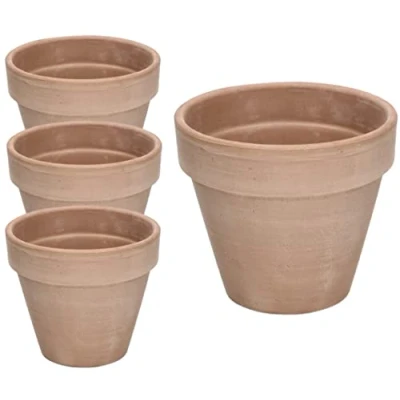 Afbeelding van KOTARBAU® Set van 4 bloempotten terracotta mokka, diameter 13 cm, bloempot met rand, voor binnen en tuinen