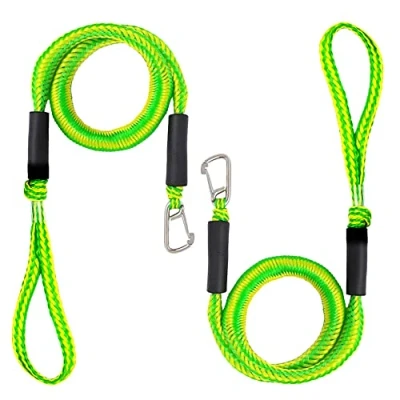 Afbeelding van bungee Boat Dock Line met roestvrijstalen clip, aanmeertouw, touw, PWC dockline bootaccessoires, perfect voor jetski&#039;s, boten, kajak, ponton, kano, Wave Runner 2 stuks (groen II)