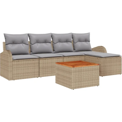 Afbeelding van vidaXL 6 Delige Tuin Sofa Set met Kussens Beige Poly Rattan Acacia