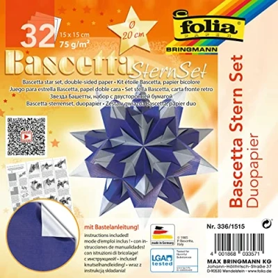 Afbeelding van folia 336/1515 knutselset Bascetta Star Duo blauw/zilver, 32 vellen, 15 x cm, kant en klare grootte van de papieren ster ca. 20 met gedetailleerde handleiding ideaal voor tijdloze decoratie